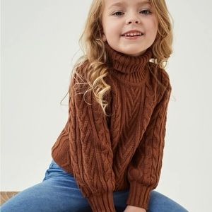 Toddler Girls Funnel Neck Cable Knit Sweater